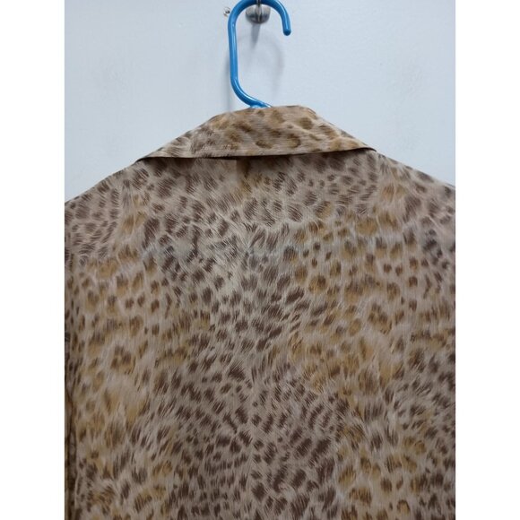 Linea By Louis Dell'Olio Top Womens Large Brown Animal Print Silk Long Sleeve - Picture 9 of 10
